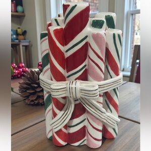 Vintage Ceramic Candy Cane Candle Stick Holder